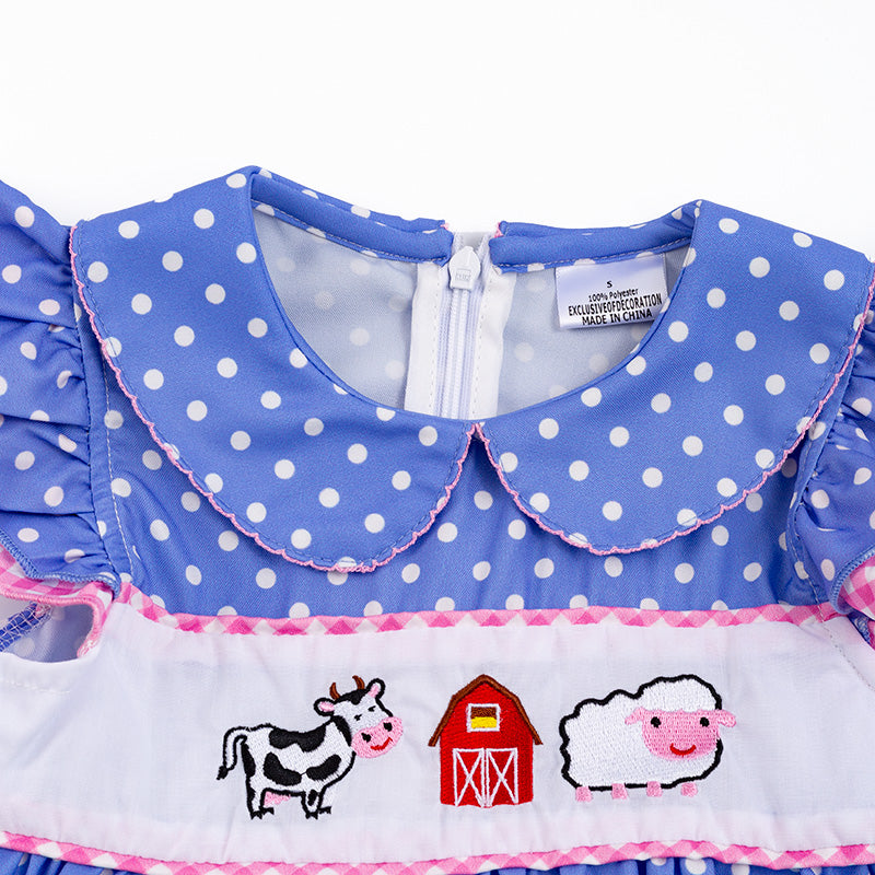 （In Stock E20-4-1）Girls Polka Dot Farm Embroidery Dress