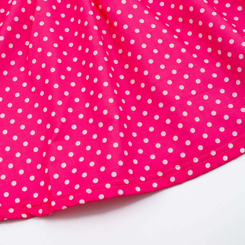 （In Stock E20-4-1）Girls Hot Pink Polka Dot Princess Embroidery Dress