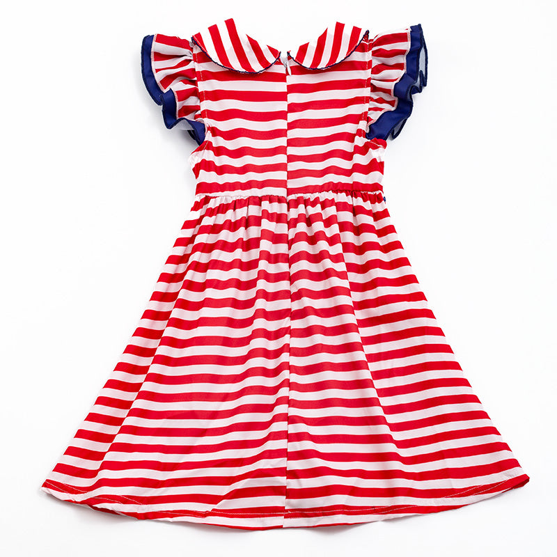 Girls Red Stripe Shark Embroidery Dress