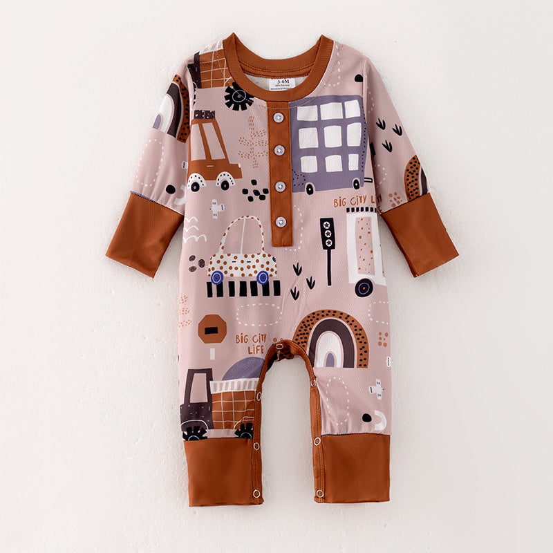 （In Stock Q10-3-1）Baby Boys Fall Car Print Romper