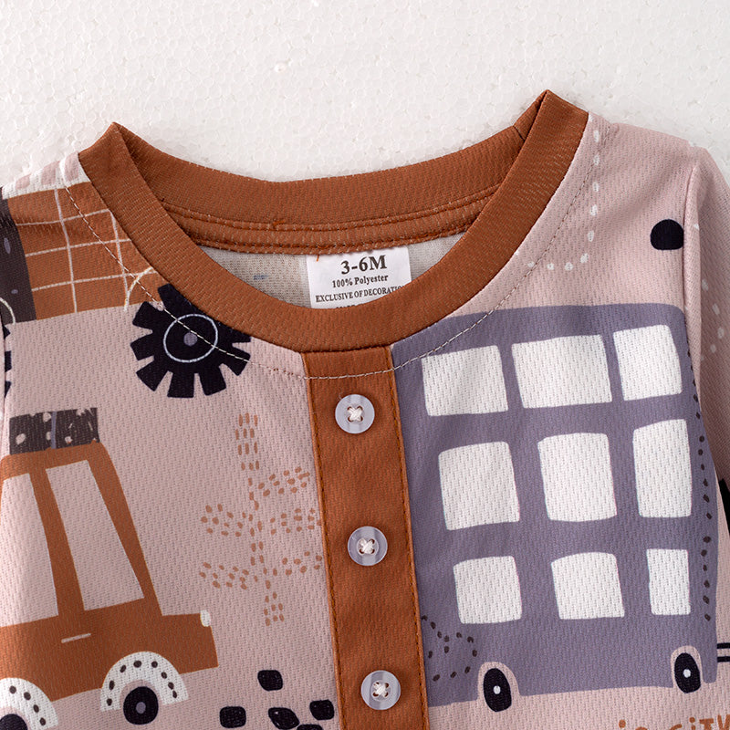 （In Stock Q10-3-1）Baby Boys Fall Car Print Romper