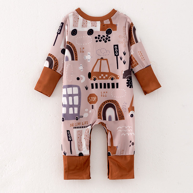 （In Stock Q10-3-1）Baby Boys Fall Car Print Romper