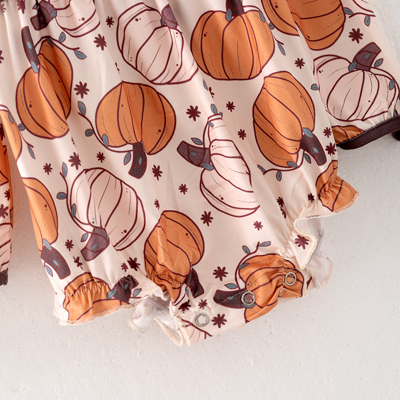 （In Stock Q10-3-1）Baby Girls Thanksgiving Pumpkin Print Romper