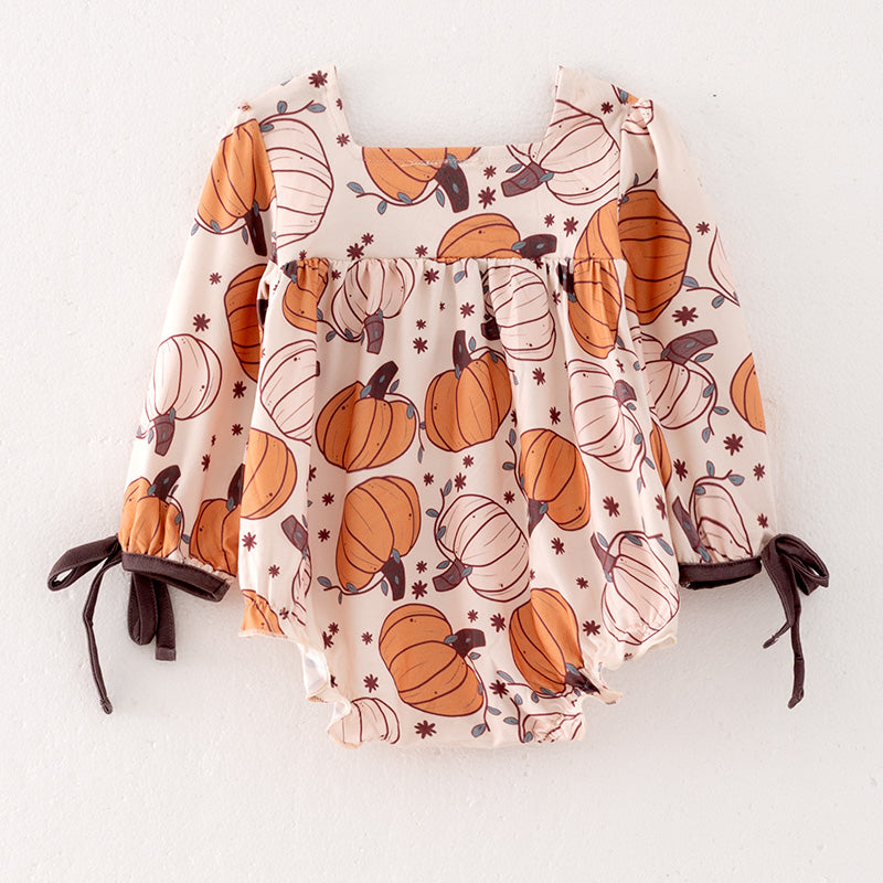 （In Stock Q10-3-1）Baby Girls Thanksgiving Pumpkin Print Romper