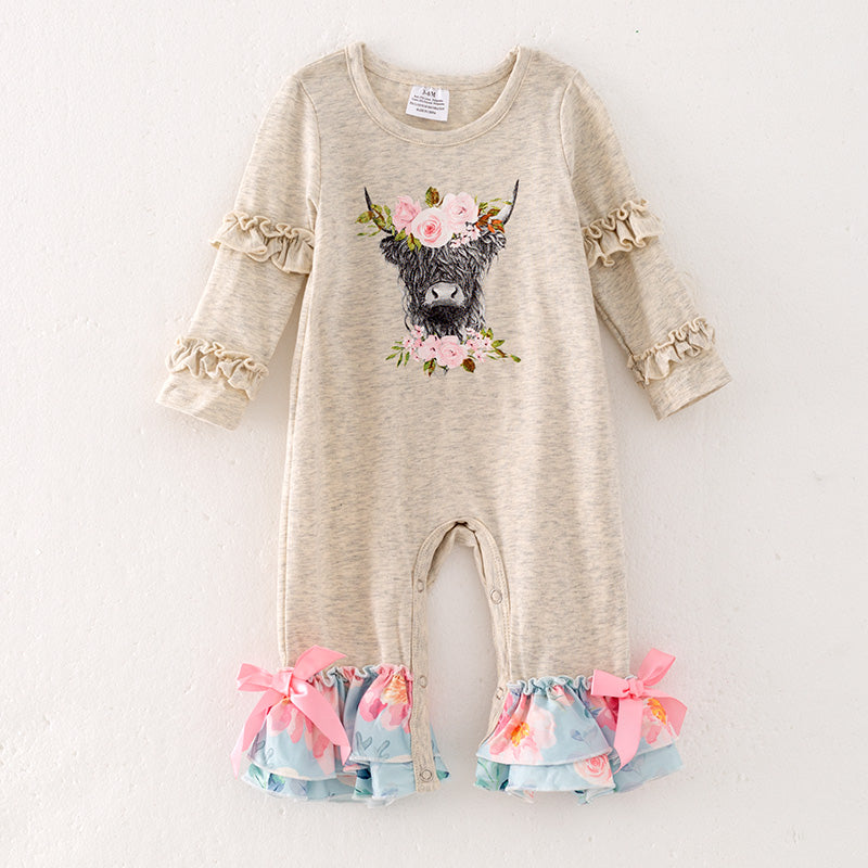 （In Stock Q10-4-2）Baby Girls Fall Cattle Print Romper