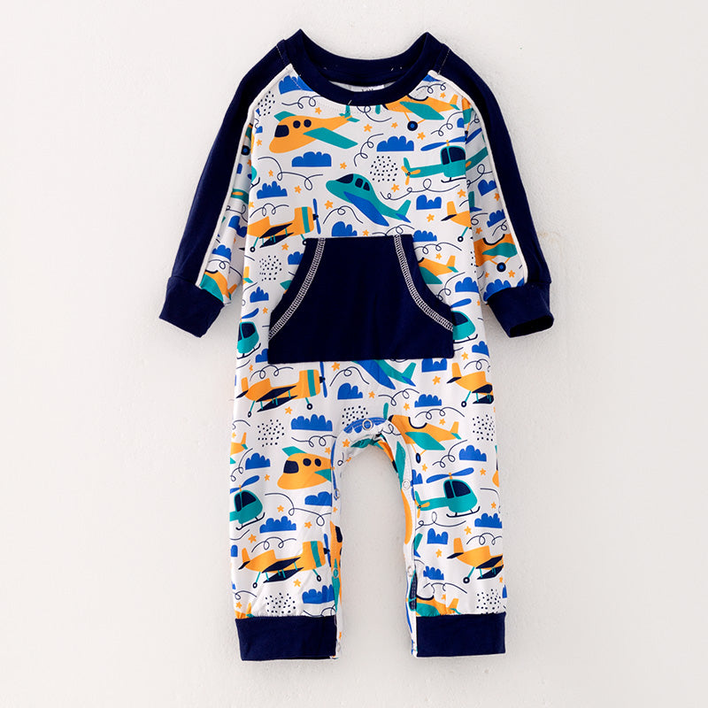 （In Stock Q10-2-2）Baby Boys Fall Airplane Print Romper