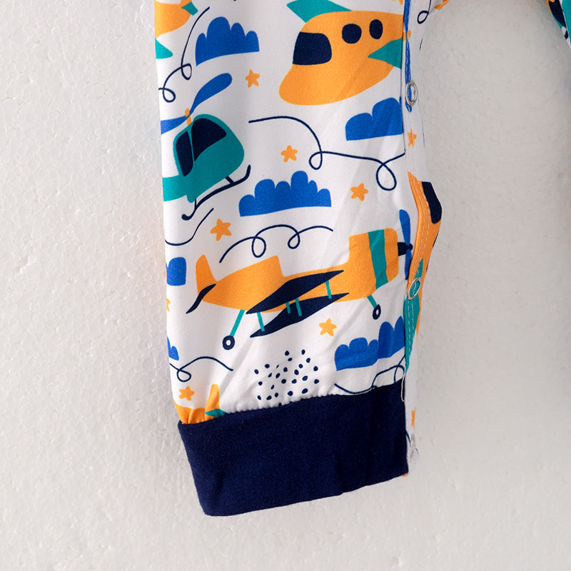 （In Stock Q10-2-2）Baby Boys Fall Airplane Print Romper