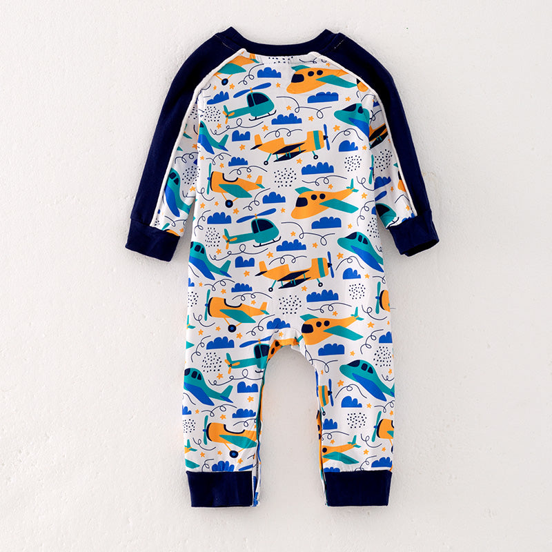 （In Stock Q10-2-2）Baby Boys Fall Airplane Print Romper