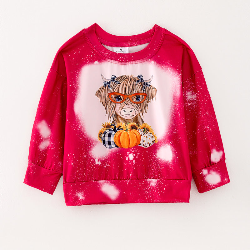 （In Stock Q10-1-2）Girls Fall Cattle Print Top