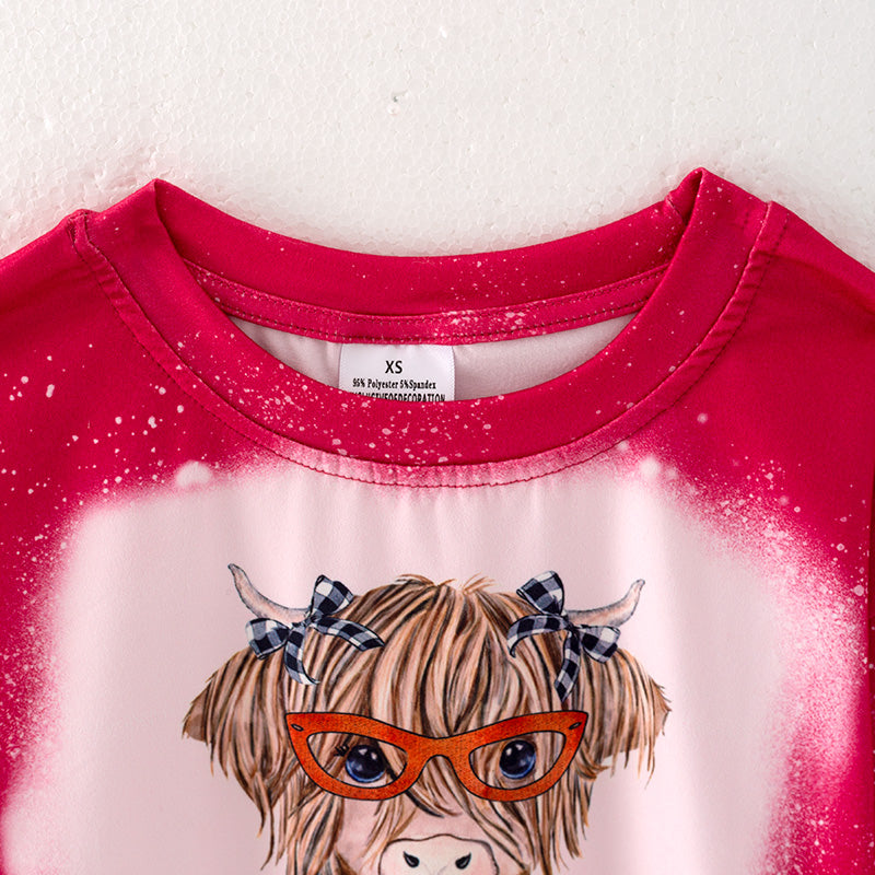 （In Stock Q10-1-2）Girls Fall Cattle Print Top