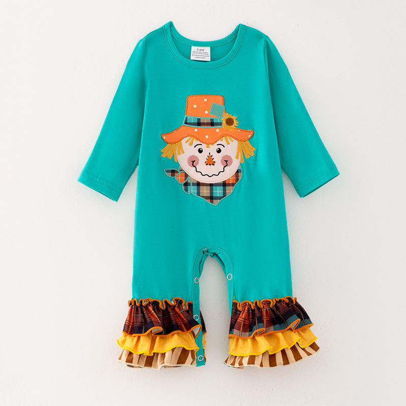 （In Stock Q10-1-1）Baby Girls Fall Scarecrow Applique Romper