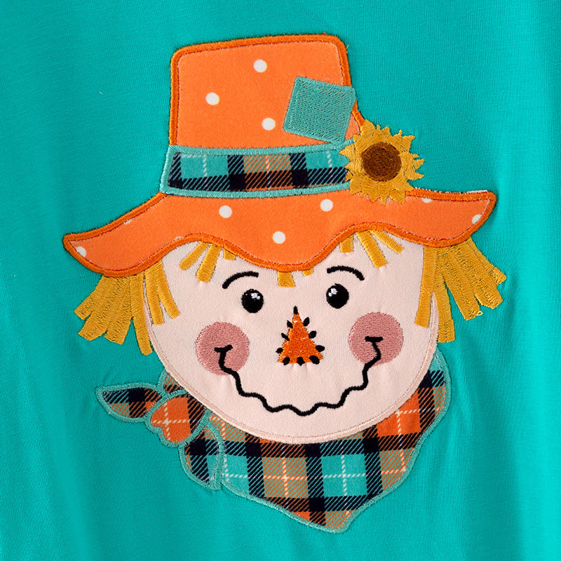 （In Stock Q10-1-1）Baby Girls Fall Scarecrow Applique Romper