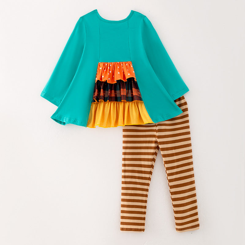 （In Stock Q10-1-1）Girls Fall Scarecrow Applique Outfit Set