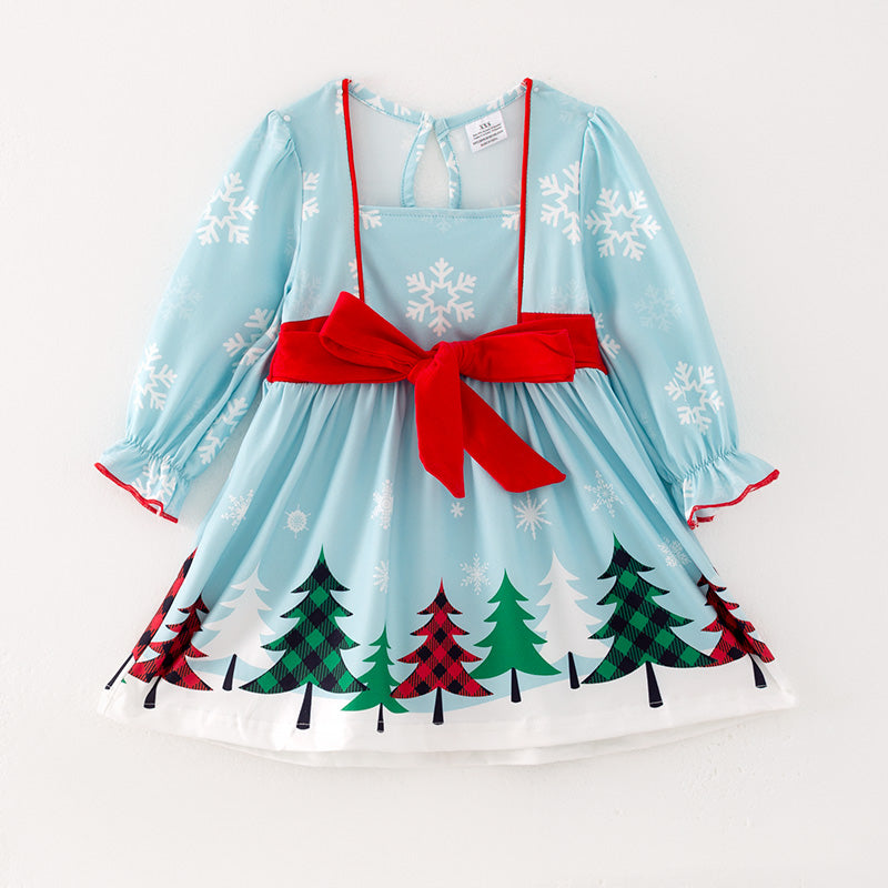 （In Stock Q11-3-2）Girls Christmas Snow Print Dress