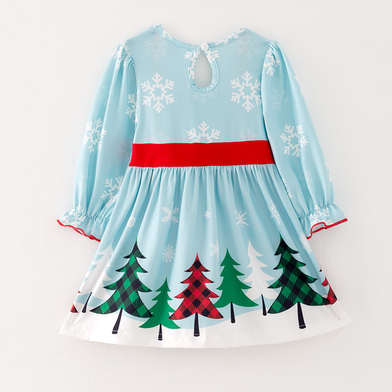 （In Stock Q11-3-2）Girls Christmas Snow Print Dress