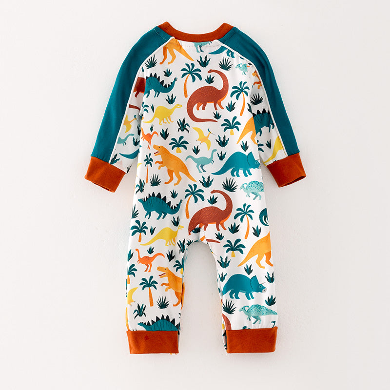 （In Stock Q10-3-1）Baby Boys Fall Dinosaur Print Romper