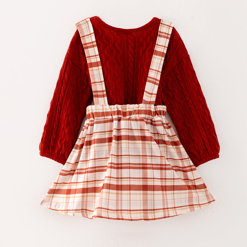 （In Stock Q12-2-2）Girls Fall Plaid Suspenders Suit