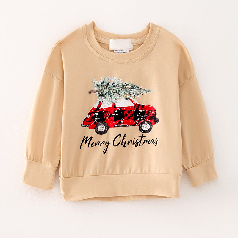 （In Stock Q13-5-1）Girls Christmas Print Cotton Top