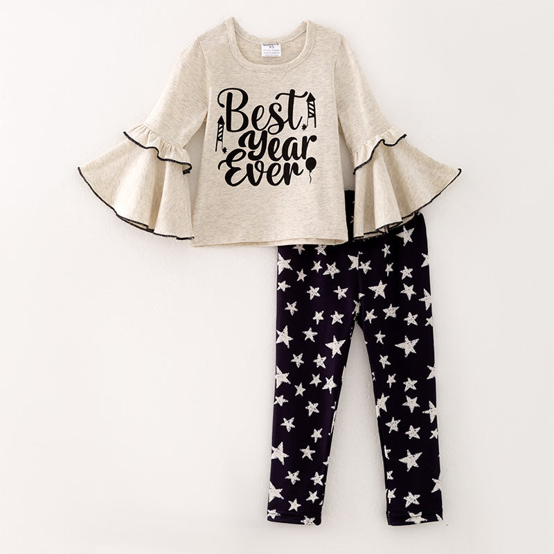 （In Stock L33-3-2）Girls Best Year Ever Print Outfit Set