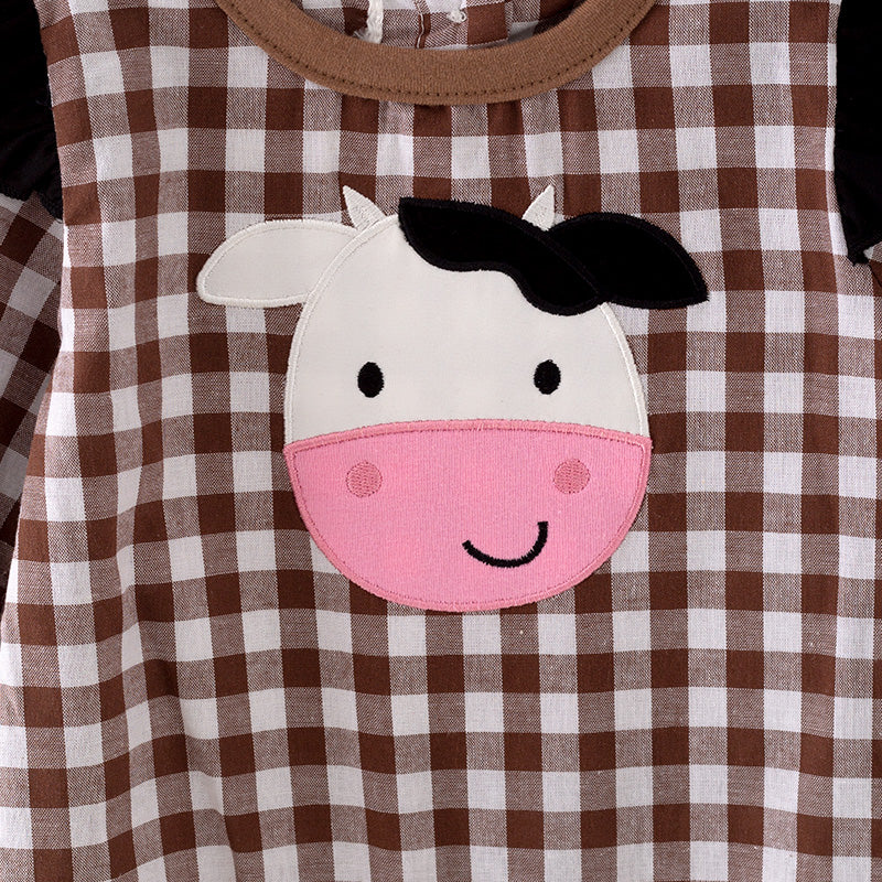 （In Stock Q12-2-1）Baby Girls Fall Cow Applique Romper