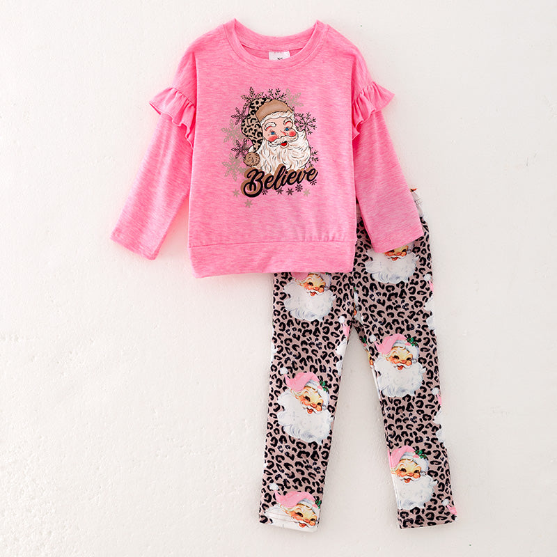 （In Stock L34-2-1）Girls Christmas Santa Claus Print Outfit Set