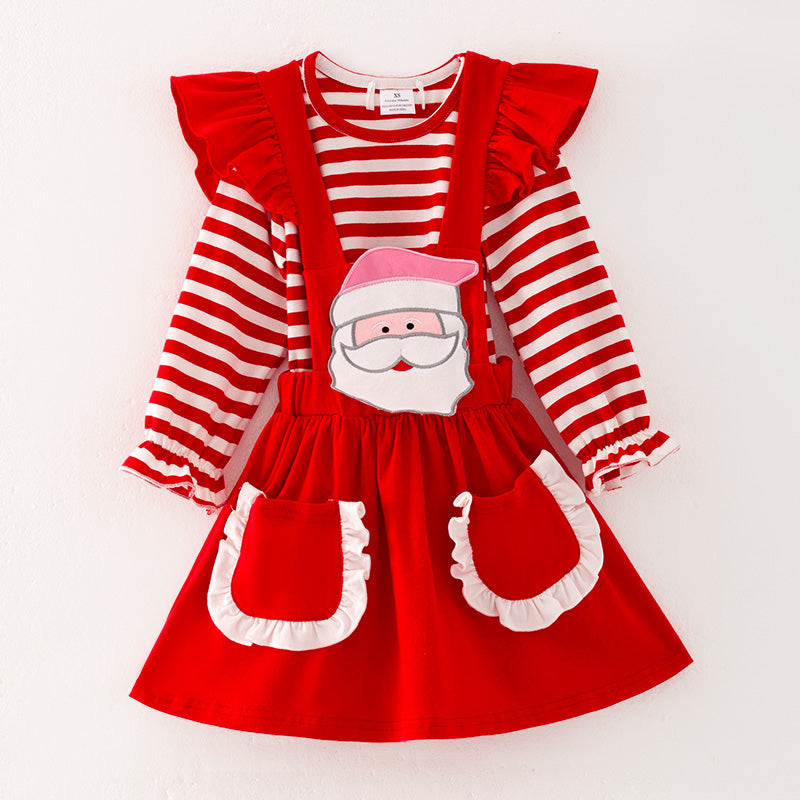 （In Stock Q13-2-1）Girls Christmas Applique Cotton Suspender Skirt