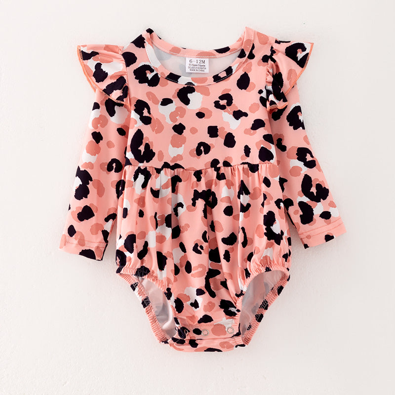 （In Stock Q13-2-2）Baby Girls Fall Leopard Print Romper