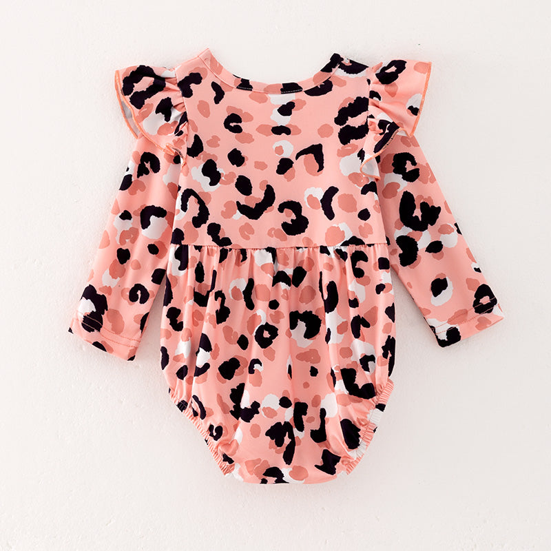 （In Stock Q13-2-2）Baby Girls Fall Leopard Print Romper