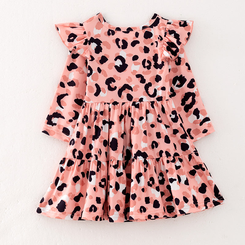 （In Stock Q13-3-2）Girls Fall Leopard Print Dress