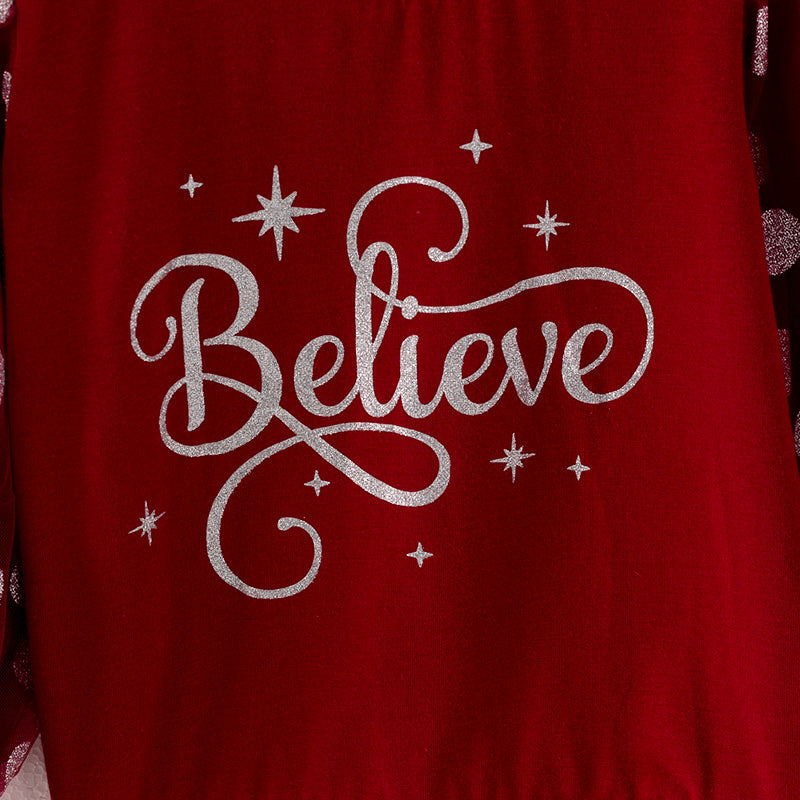 （In Stock Q13-3-1）Girls Christmas Believe Print Top