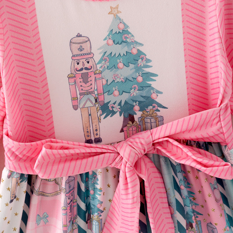 （In Stock G27-1-2）Girls Christmas Nutcracker Print Dress