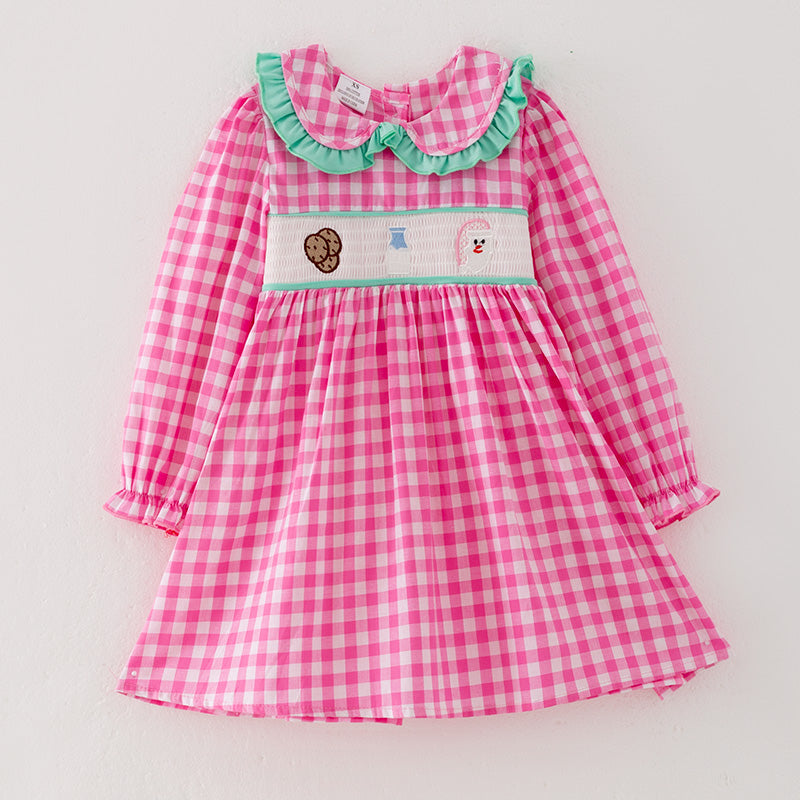 （In Stock L21-4-2）Girls Christmas Embroidery Smocked Dress