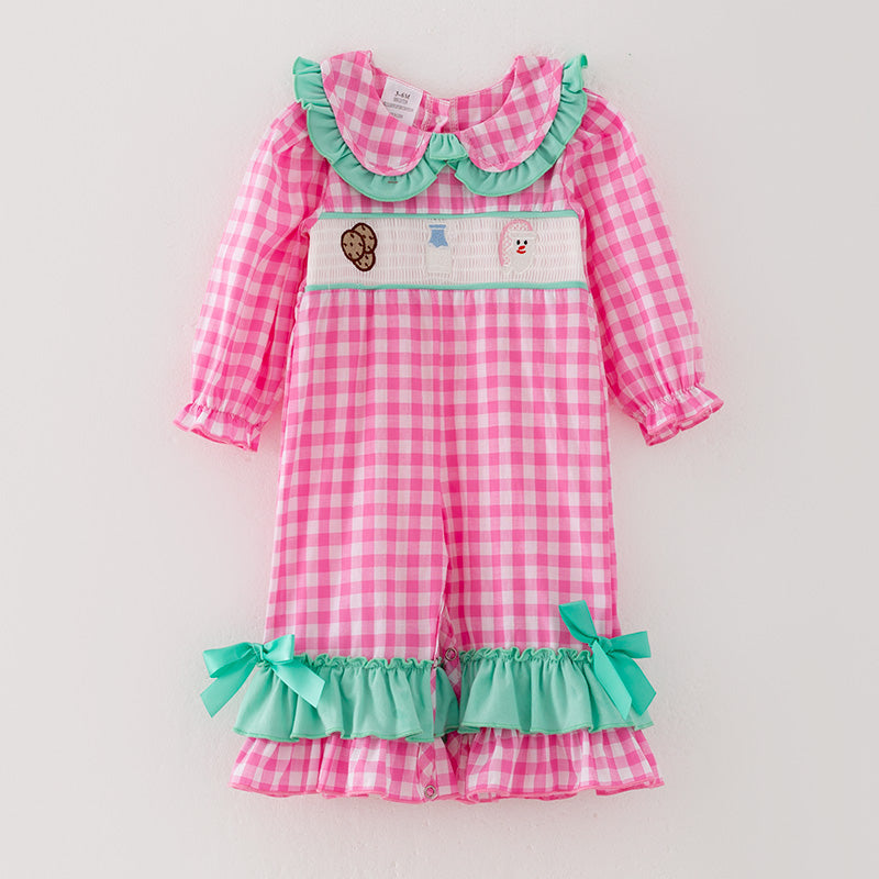 （In Stock L7-1-1）Baby Girls Christmas Embroidery Smocked Romper