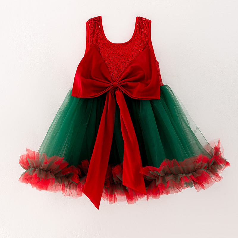 （In Stock G9-4-1）Girls Christmas Red Sequin Tulle Dress