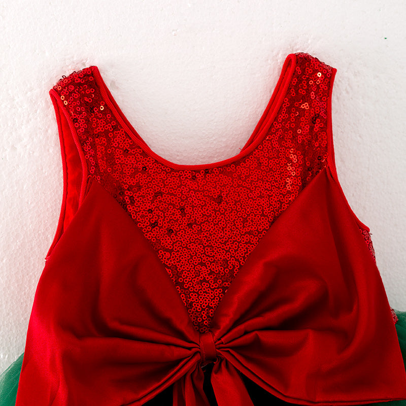 （In Stock G9-4-1）Girls Christmas Red Sequin Tulle Dress