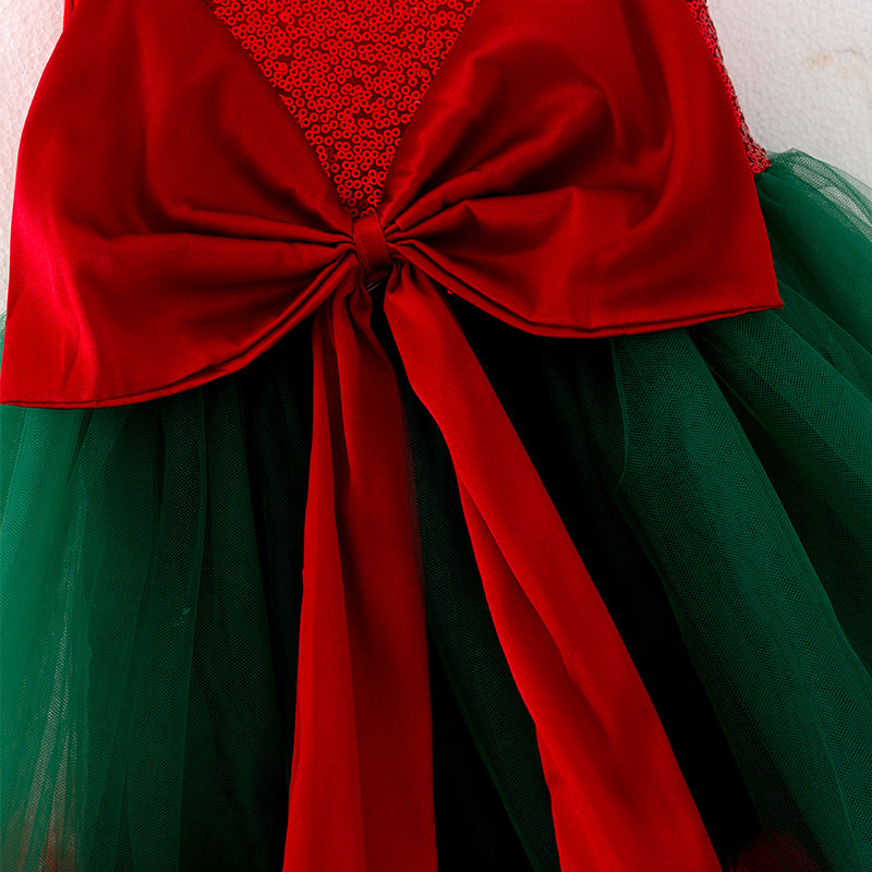 （In Stock G9-4-1）Girls Christmas Red Sequin Tulle Dress