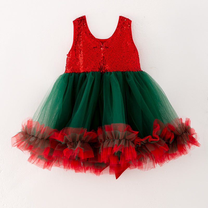 （In Stock G9-4-1）Girls Christmas Red Sequin Tulle Dress