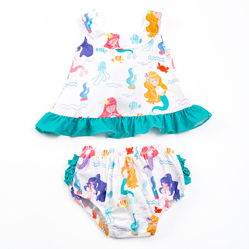 （In Stock）Girls Infant Mermaid Print Shorts Set