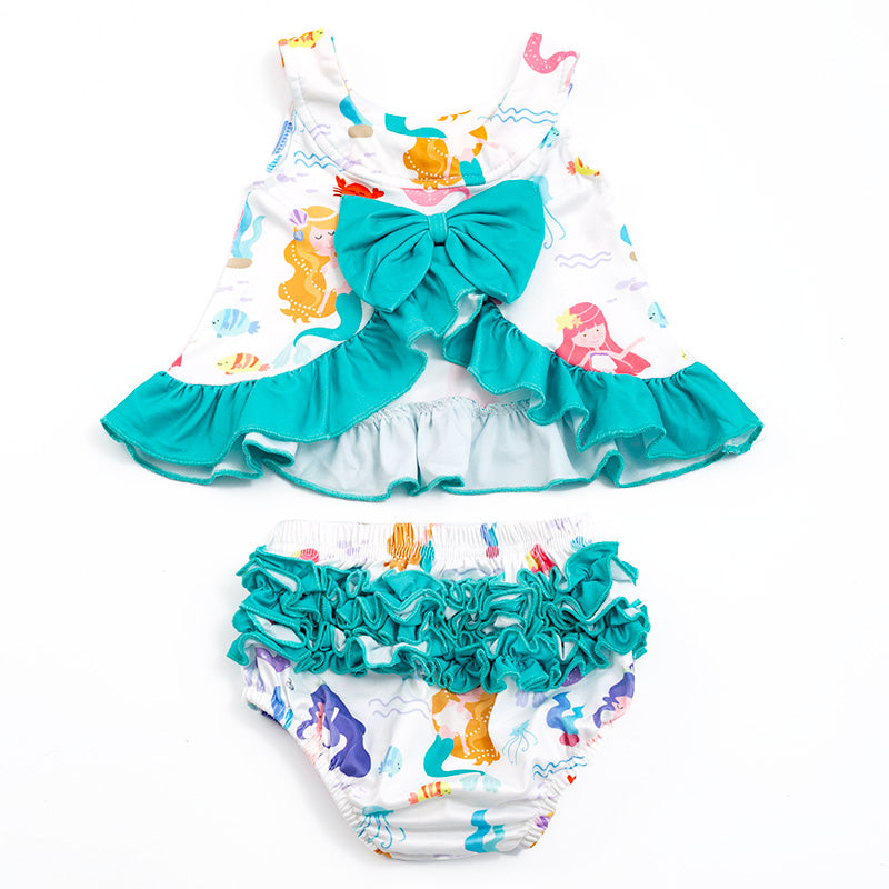 （In Stock）Girls Infant Mermaid Print Shorts Set