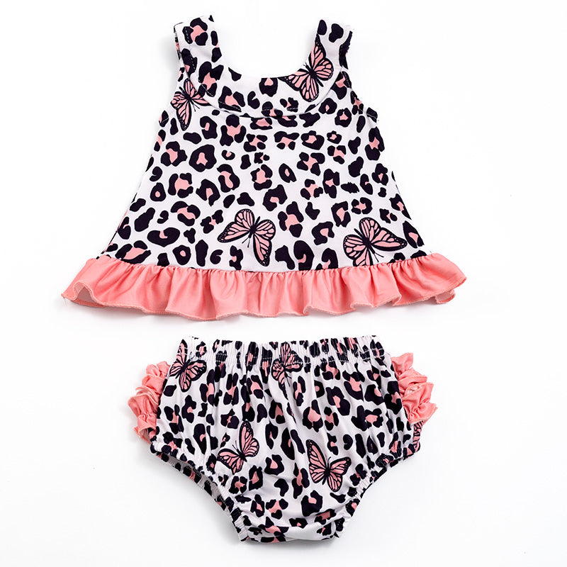 Girls Infant Pink Leopard Butterfly Print Shorts Set