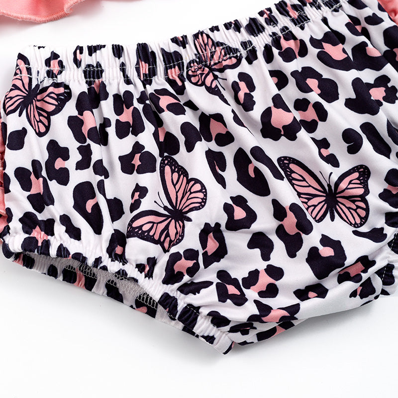 Girls Infant Pink Leopard Butterfly Print Shorts Set