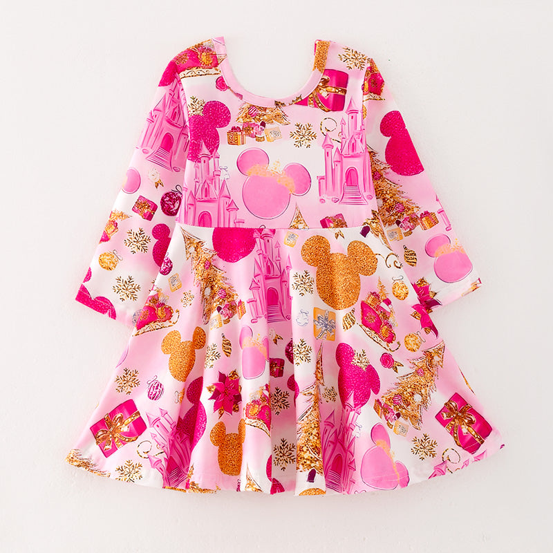 （In Stock Q6-5-2）Girls Christmas Cartoon Print Dress