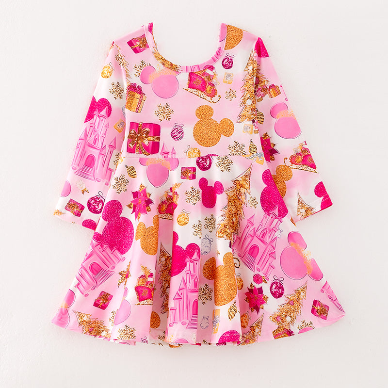 （In Stock Q6-5-2）Girls Christmas Cartoon Print Dress