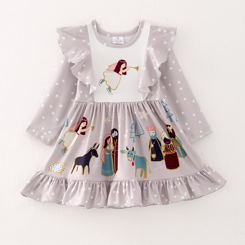 （In Stock G7-4-1 L36-5-1）Girls Christmas Print Dress