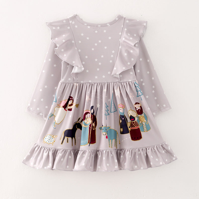 （In Stock G7-4-1 L36-5-1）Girls Christmas Print Dress