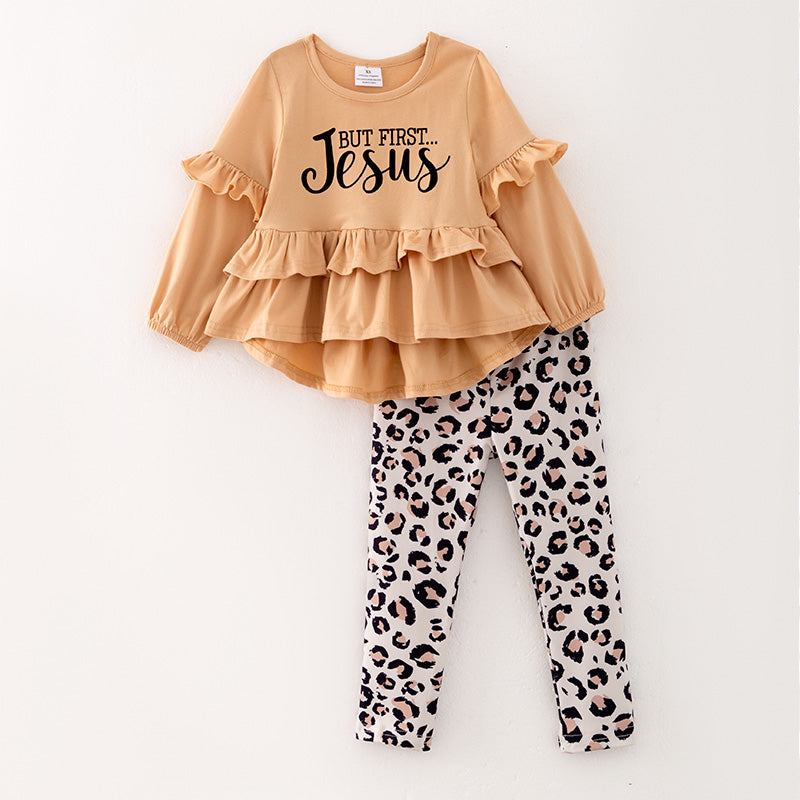 （In Stock Q11-3-1）Girls Fall Jesus Print Outfit Set