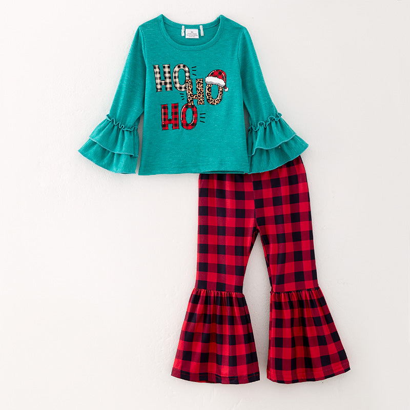 （In Stock Q12-5-1）Girls Christmas Print Outfit Set