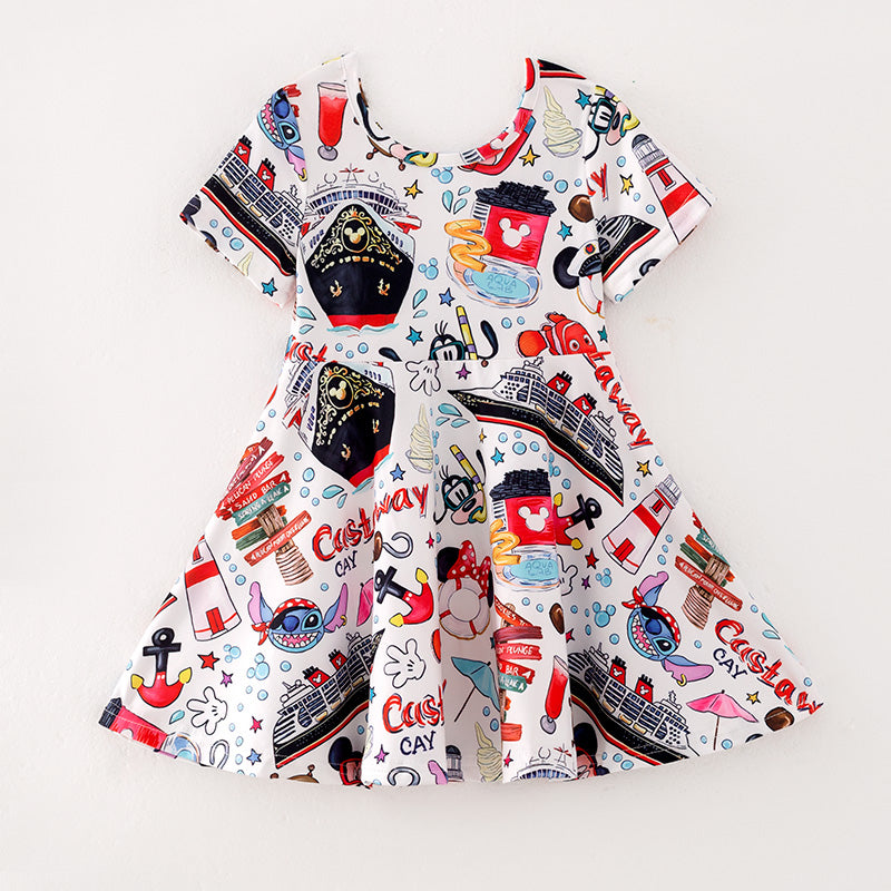 （In Stock Q7-6-2）Girls Cute Cartoon Print Dress