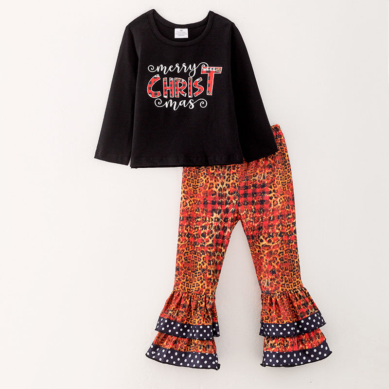 （In Stock Q11-1-1）Girls Christmas Print Outfit Set