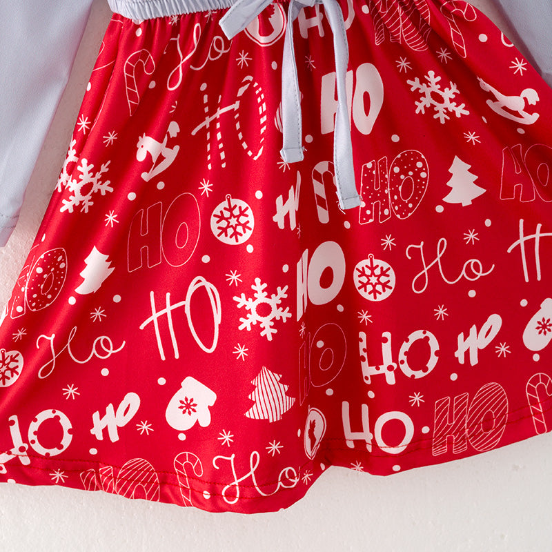 （In Stock Q11-1-1）Girls Christmas Print Dress